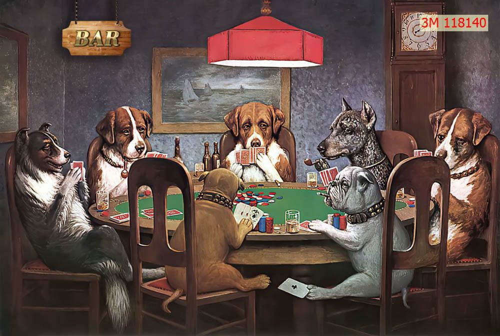 Tự thiết kế tranh dán tường theo yêu cầu tự thiết kế tranh dán tường bằng hình các chú chó chơi bài